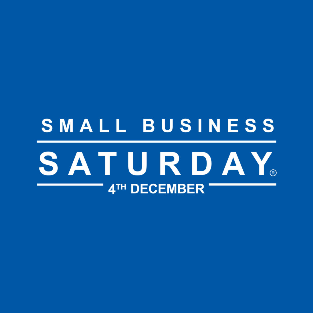 Blue square with the words 'Small Business Saturday, 4th December' on it