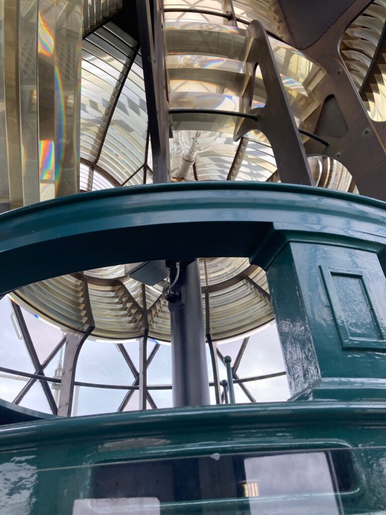 Close up of inside the top of Flamborough Lighthouse showing the light and many reflectors.