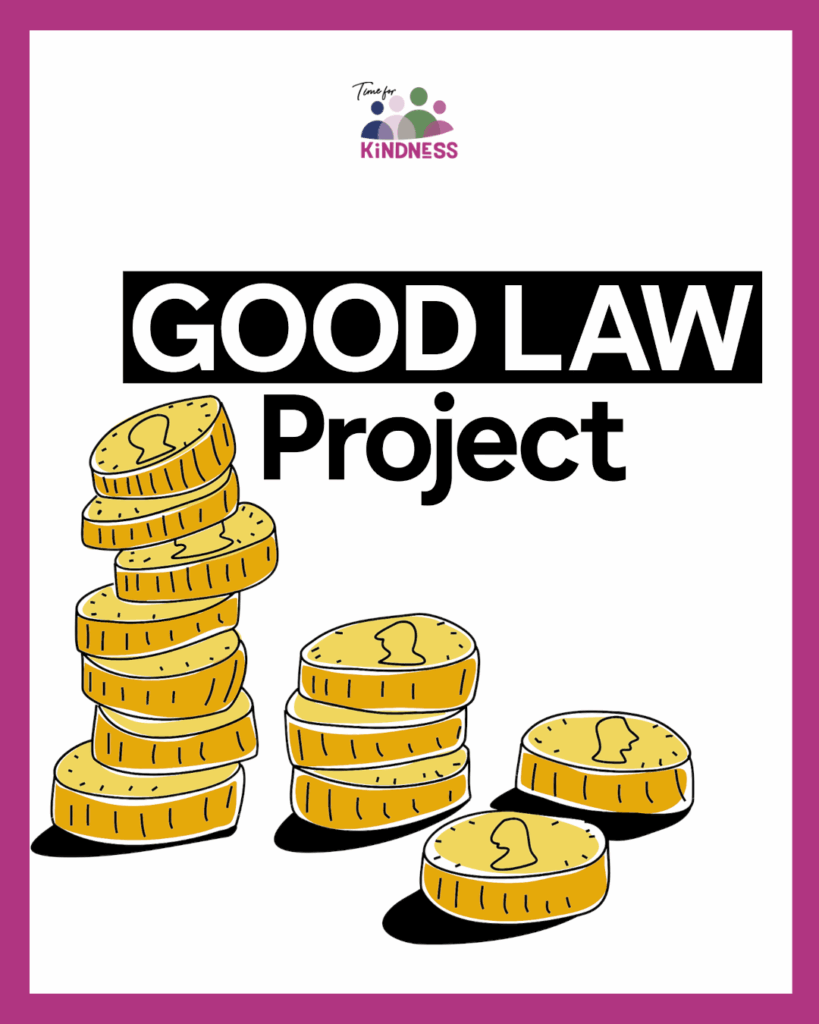 The Good Law Project logo with two piles of coins and a couple of single coins below it.